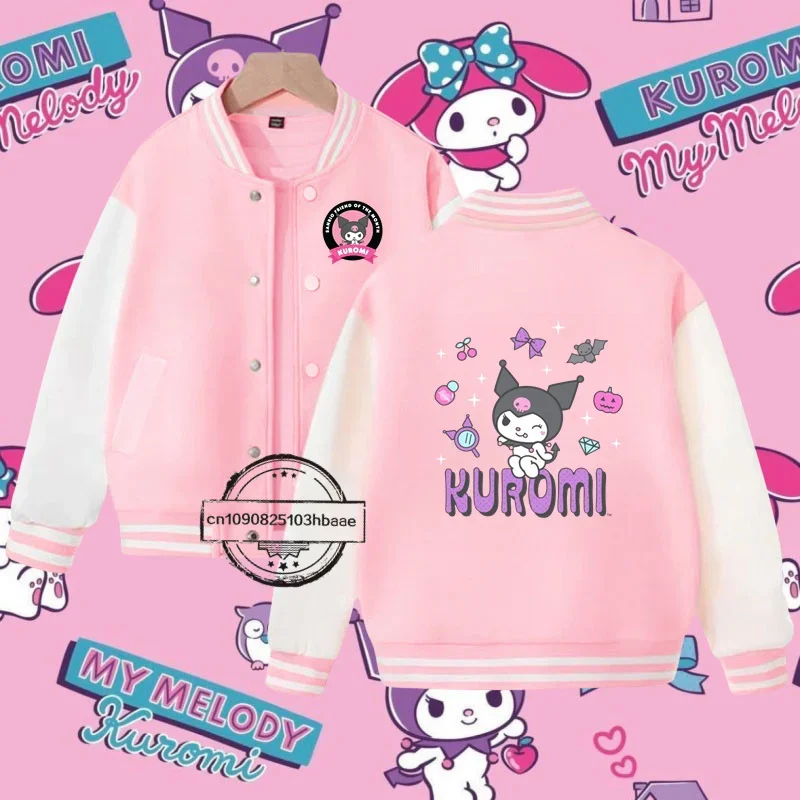 Baseball uniform Sanrio 1-14 yrs gift Kulomi Cartoon Printed Boys and girls Kawaii Fall/Winter Jacket Sweatshirt Super cute