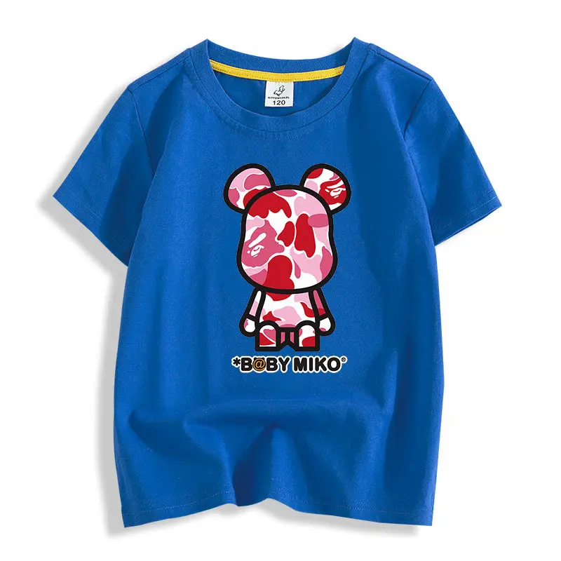 2026 Children's T-shirt Trendy Brand Violent Bear Print Round Neck Parent-child Outfit Pure Cotton Casual Boys and Girls' Top