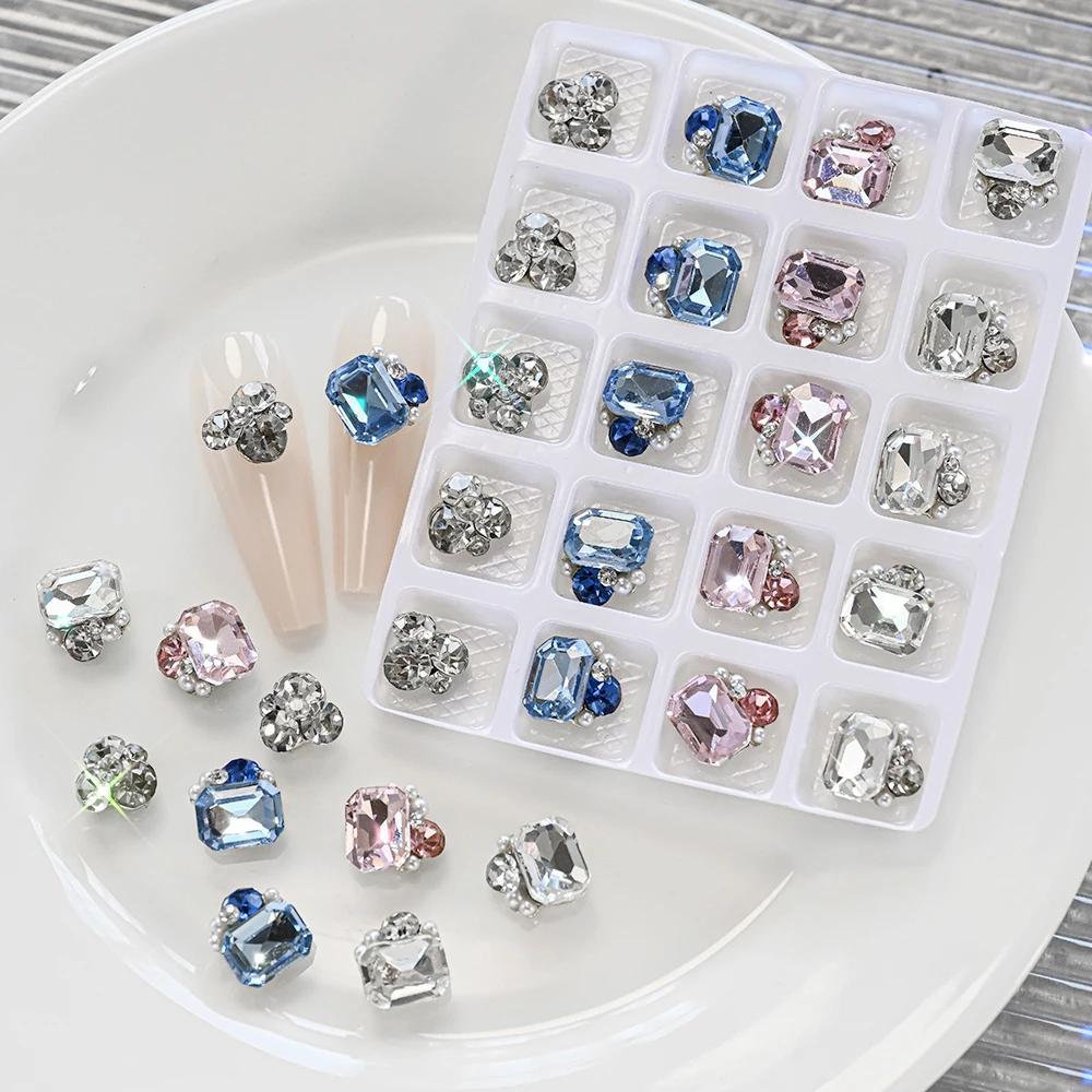 20Pcs 3D 크리스탈 다이아몬드 샤프 바닥 네일 참 네일 아트 라인 석 혼합 모양 다채로운 플래시 스톤 DIY 매니큐어 Decoratio