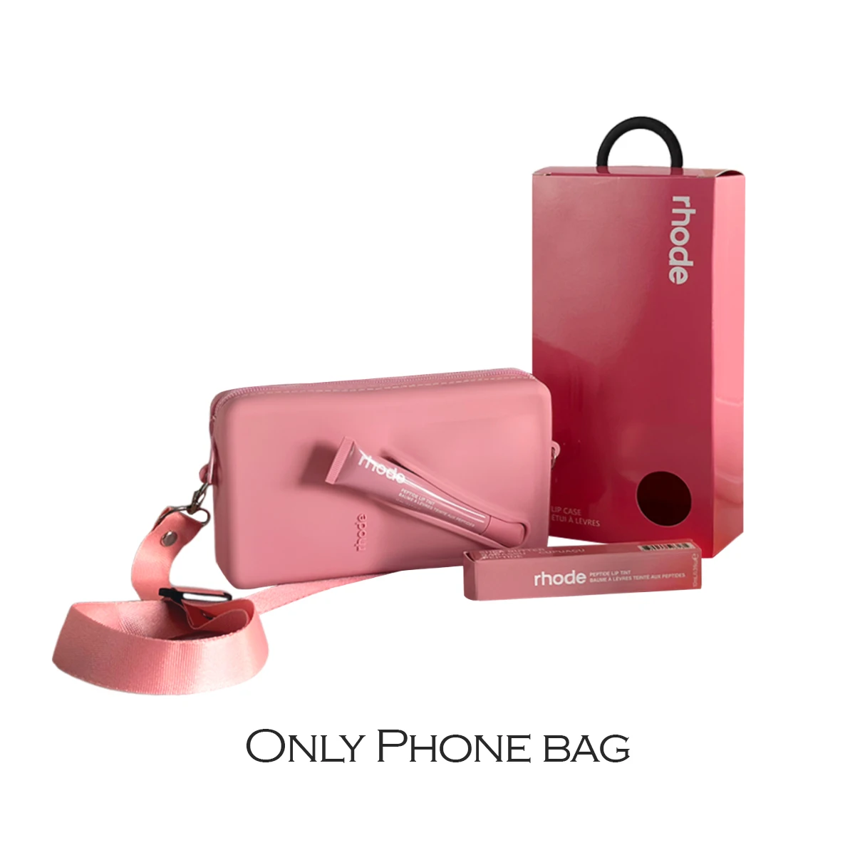 2-delige authentieke telefoontassenset + oortelefoontas Rhode Lip Glaze-houder Damesmode Crossbody siliconen telefoontassenset met geschenkdoos
