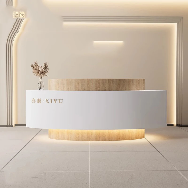 

Luxury Curved Reception Desks Modern Shelves Restaurant Company Desks Industrial Hotel Display Escritorio Commercial Furniture