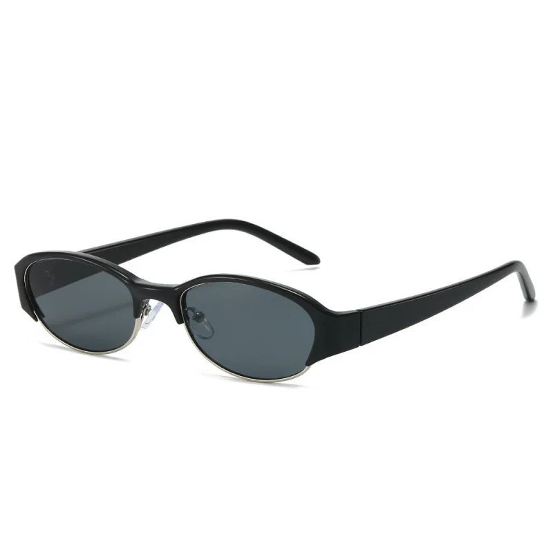 Vintage Kleine Ovale Halbmetall-Sonnenbrille, UV400-Schutz, Schlanker Retro-Rahmen, Trendige Streetwear Sonnenbrillen