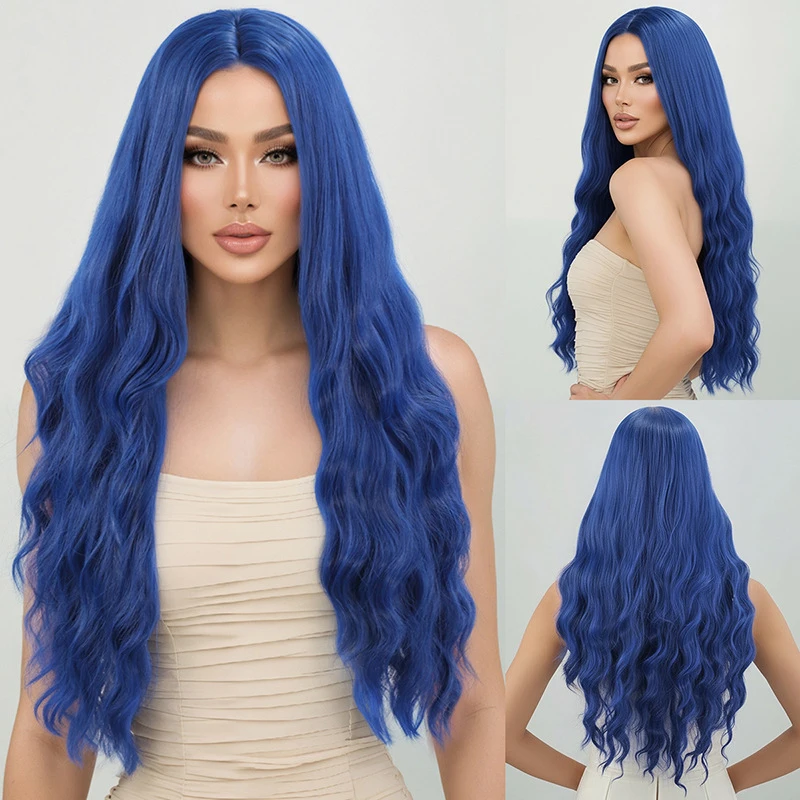 

New European and American fashion wigs, daily curly hairpieces, middle-parted large wavy synthetic long hair