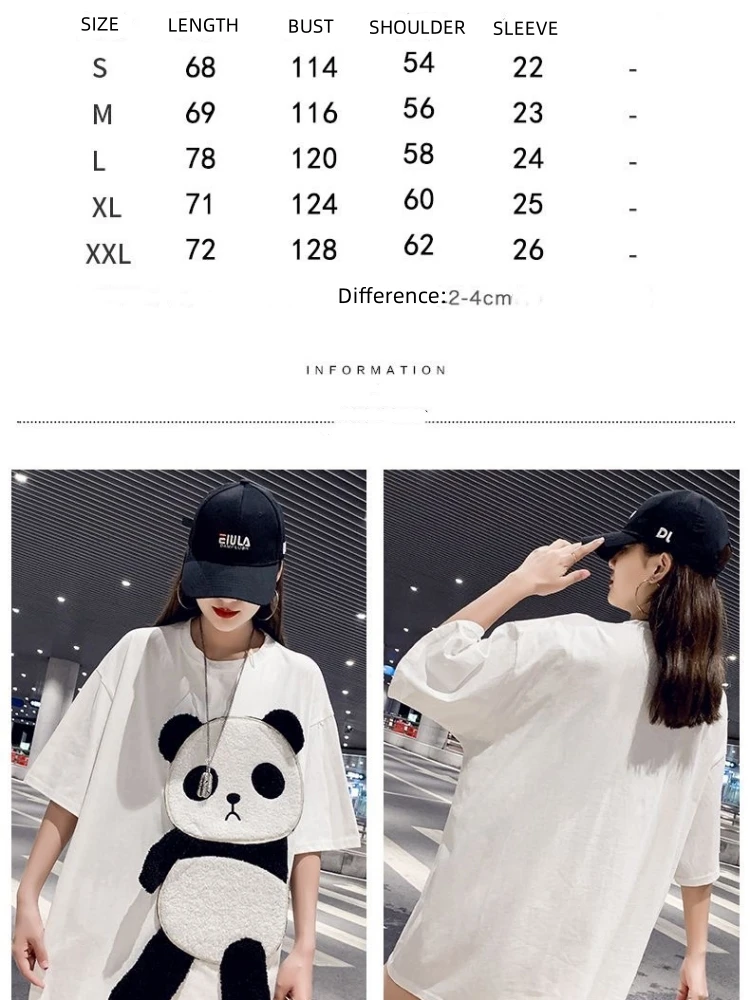 Women Pullover Cotton Crop Tops O-neck Summer Cartoon Panda T-shirts Chic Streetwear Tshirts Casual Short Sleeve Top Tees Y2K