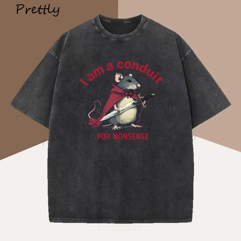

I Am A Conduit for Nonsense Rat T-shirt Men Women Funny Weirdcore Sayings Tshirt Cotton Short Sleeve Tee Graphic T Shirts Top