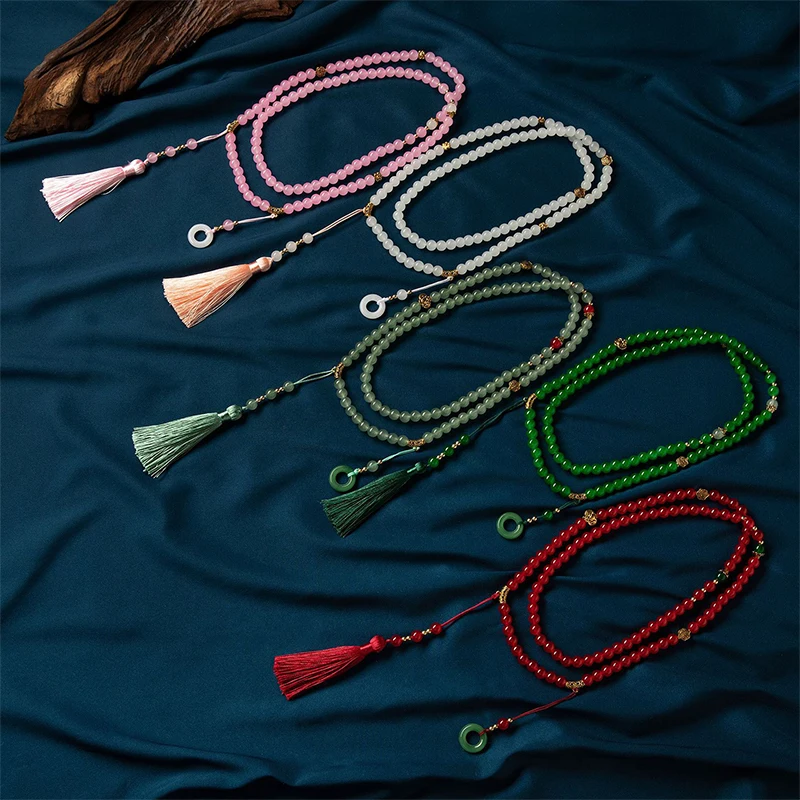 Ethnic Retro Necklace with Beaded Tassel Detail, Made with Natural Stone, Chinese-Inspired for Women, Ideal for Cheongsam