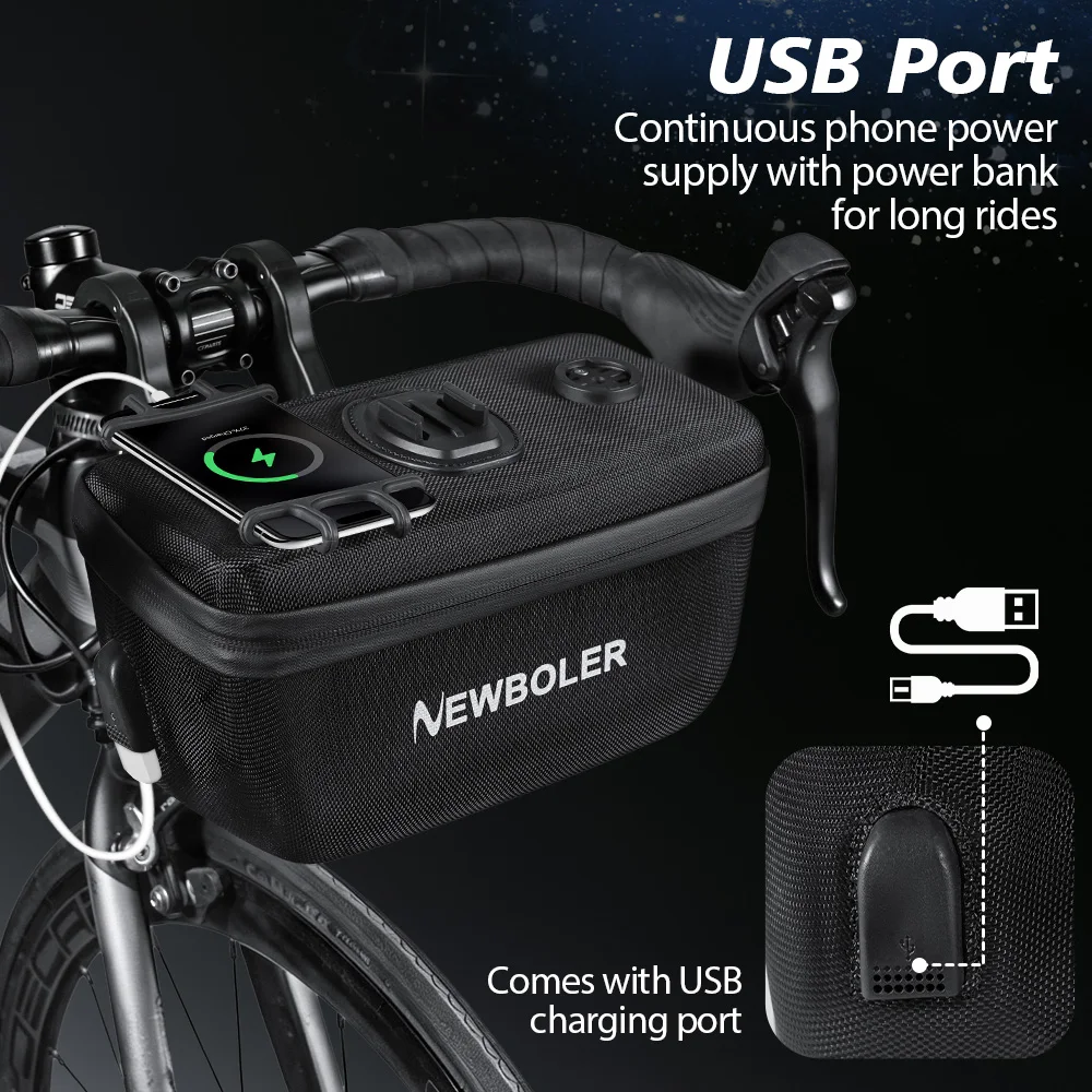 NEWBOLER 4-in-1 Multifunktionale Fahrrad-Fronttasche Wasserdichte Fahrrad-Lenkertasche EVA-Hartschalen-Fahrradlenkertasche Fahrradzubehör – Detail 4