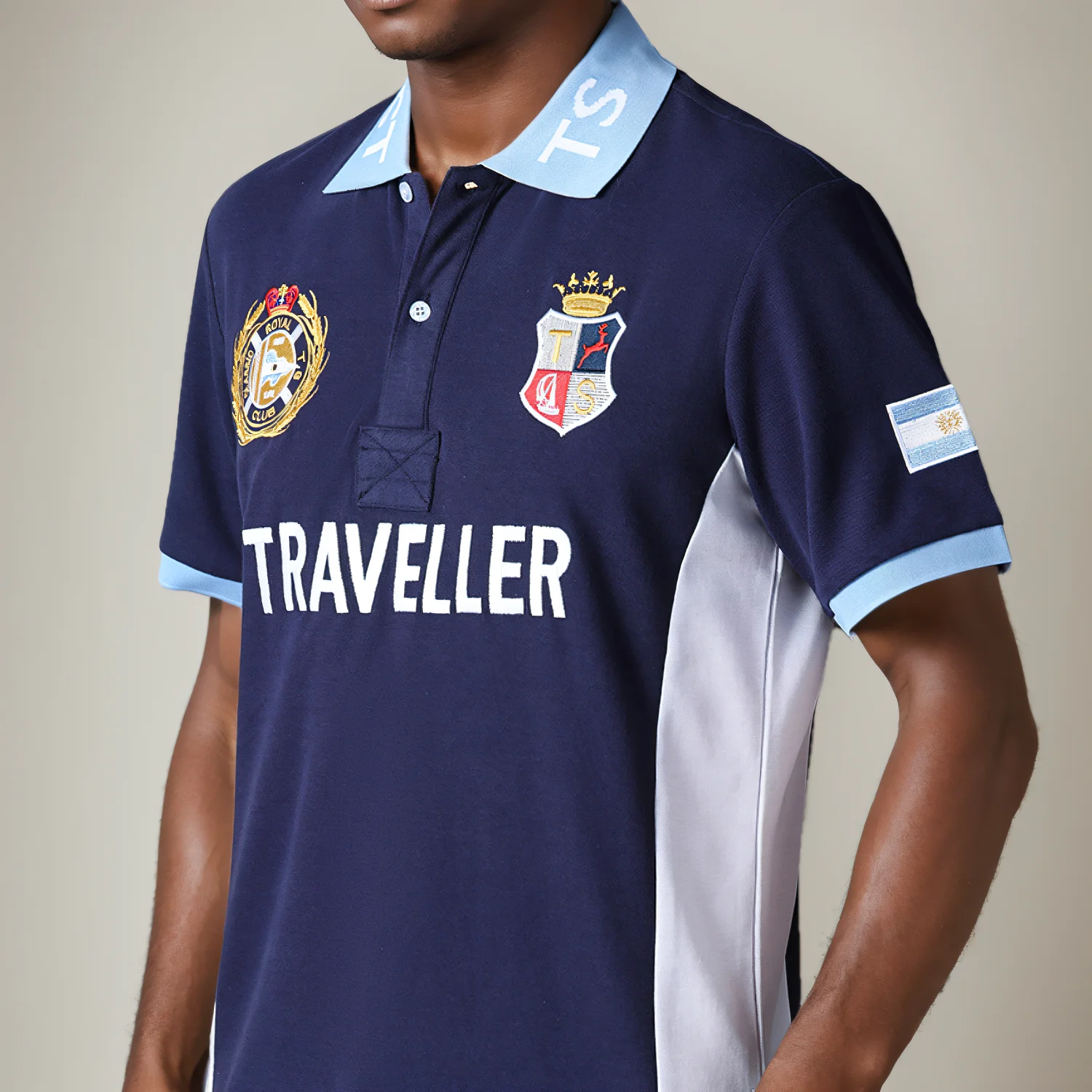 Herren-Poloshirt Argentinien Reisender Baumwolle Stickerei Farbige Nähte Klassisches Modedesign Original-Design Reine Baumwolle Hohe Qualität – Detail 3