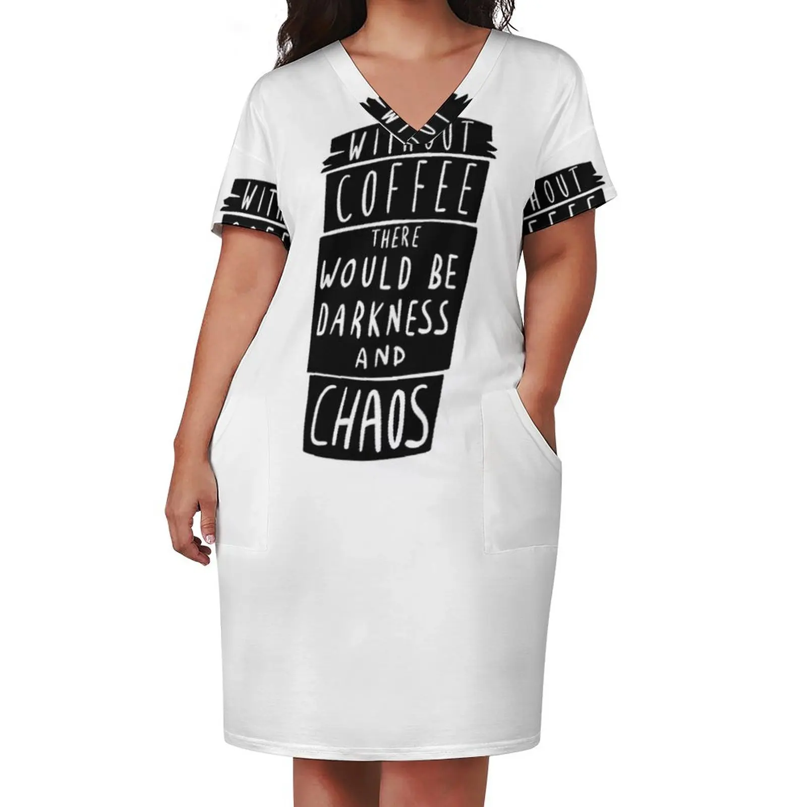 커피 없이는 어둠과 혼란이 있을 것입니다. 루즈 포켓 드레스 드레스 여름 여성 2025 여름 드레스 여성 2025