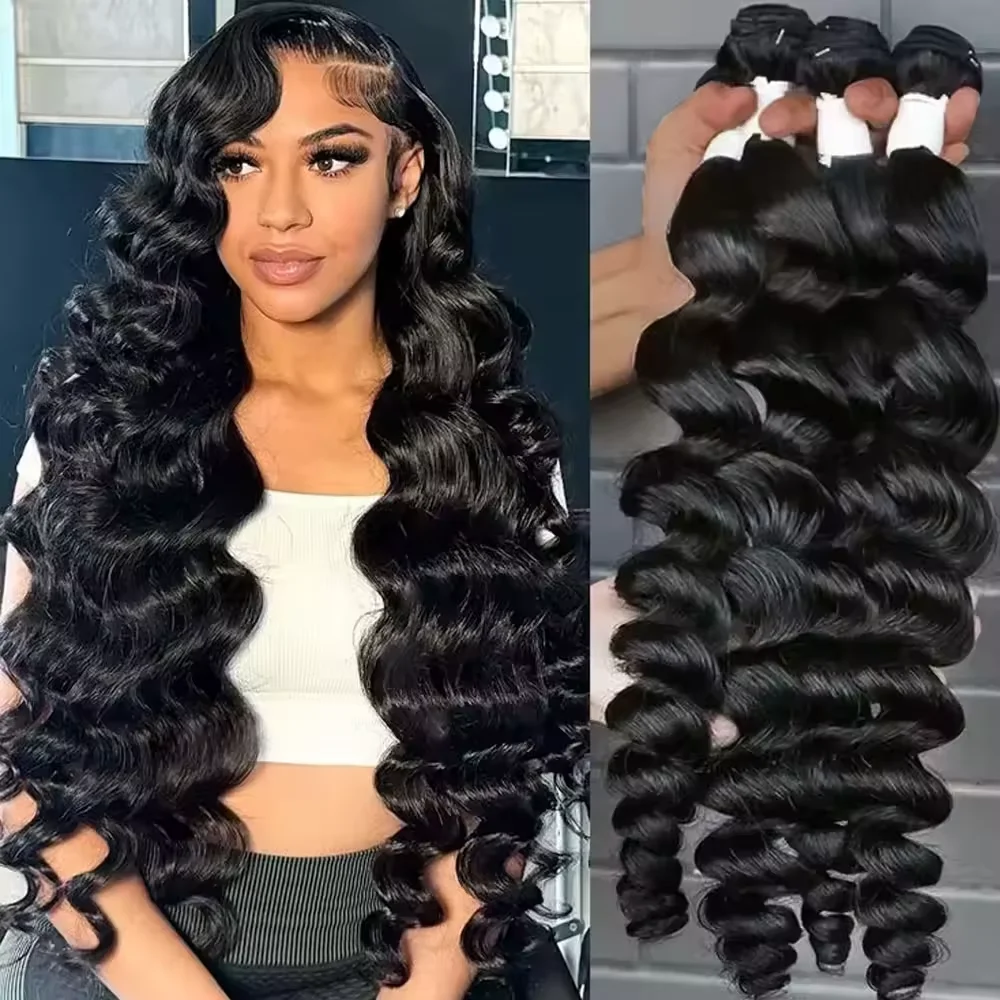 

12A 30 34-дюймовые свободные волнистые пучки 100% человеческих волос Бразильские пучки человеческих волос Remy с глубокими волнами Наращивание волос для чернокожих женщин