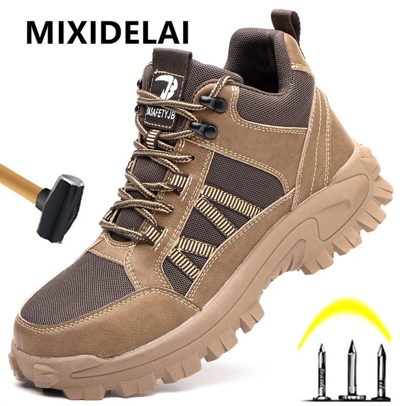 

New Men Work Safety Boots Steel Toe Shoes High Top Indestructible Shoes Anti-smash Anti Puncture Protective Shoes Work Sneakers