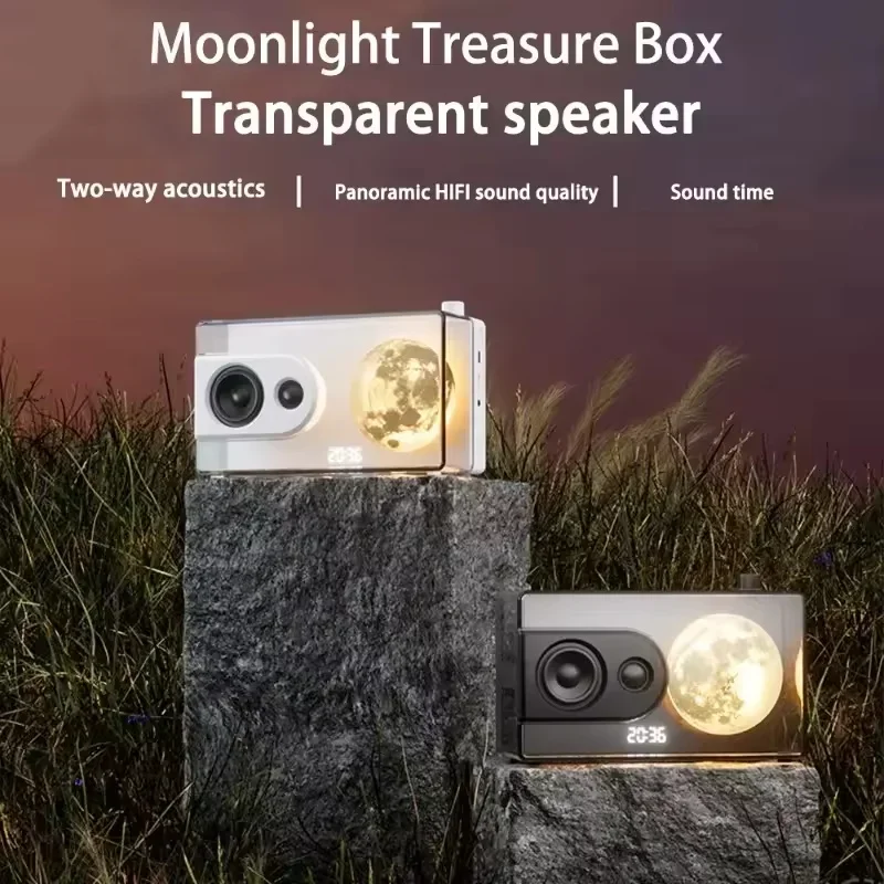 Wireless Caxia De Som Bluetooth Speaker Moonlight Treasure Box BT 5.3 Transparent Led Moon Light Loudspeaker for Indoor Outdoors