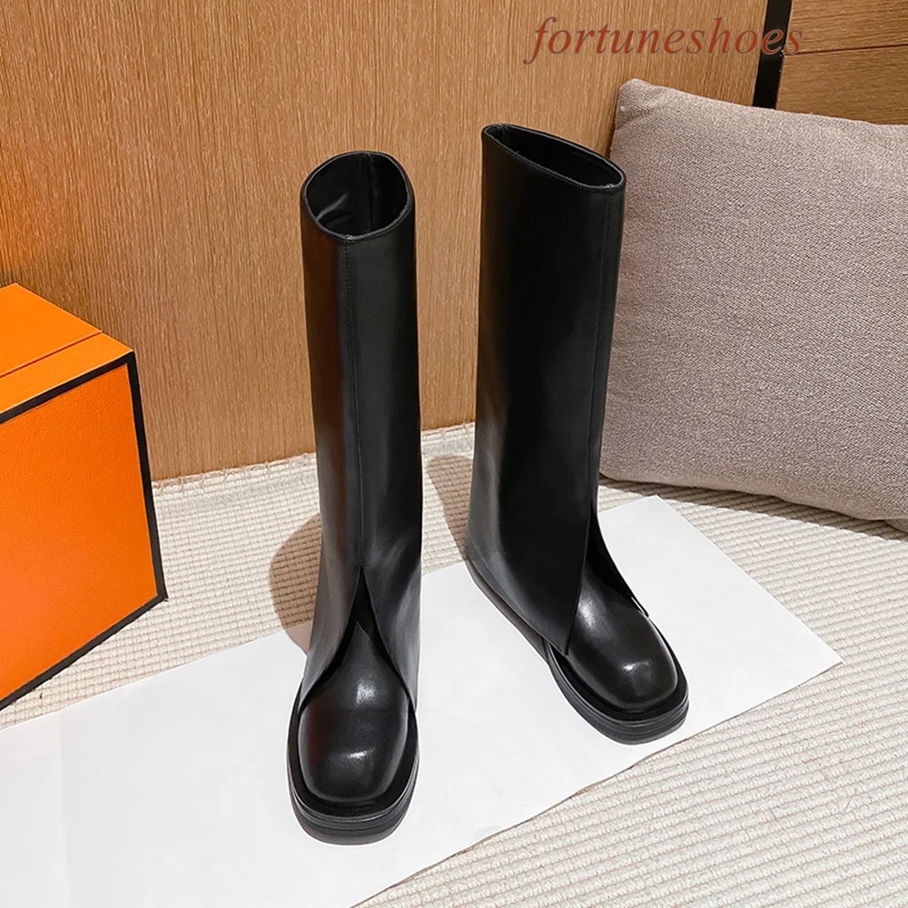 

Fringe Round Toe Chunky Heel Pumps Knee High Solid Spring/autumn 2024 Newest Women Boots Slip On Fashion Casual Runway Boots