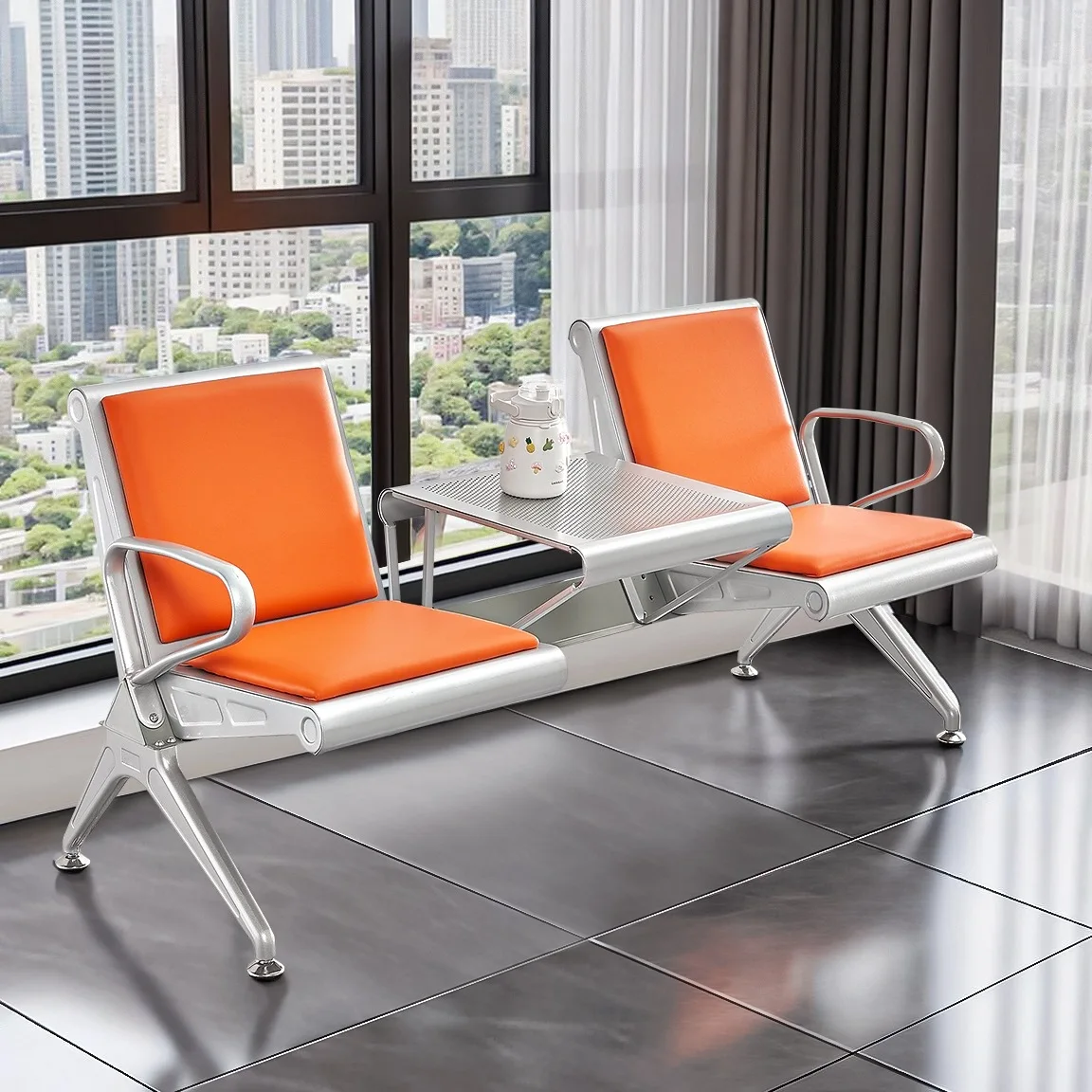 Airport chair with row Stainless steel Three-person row chair with coffee table Public seat Hospital waiting