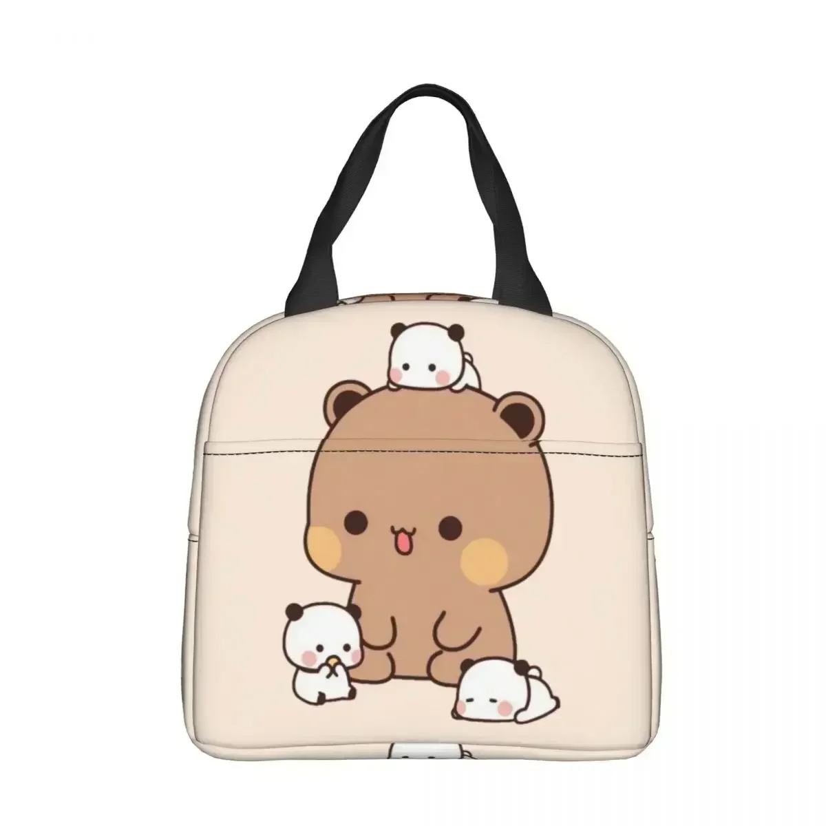 Panda And Brownie Bear Couple Insulated Lunch Bags Cooler Bag Reusable Mochi Cat Large Tote Lunch Box Food Bag School Outdoor