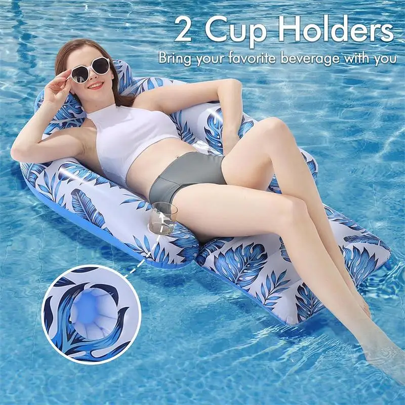 Pool Floating Lounge Chair Tropical Leaves Pool Floaties Lounger With Headrest And Foot Rest Floating Chair For Swimming Pool