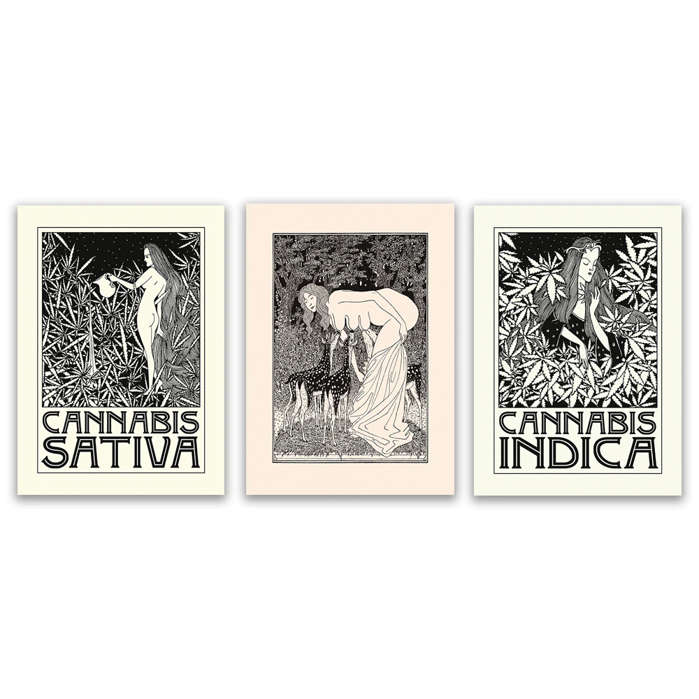 

Art Nouveau Aubrey Beardsley Poster • Indica and Sativa Print Cannabis Poster, Breastfeeding Fawn, Mother Nature • Fawn • Breast