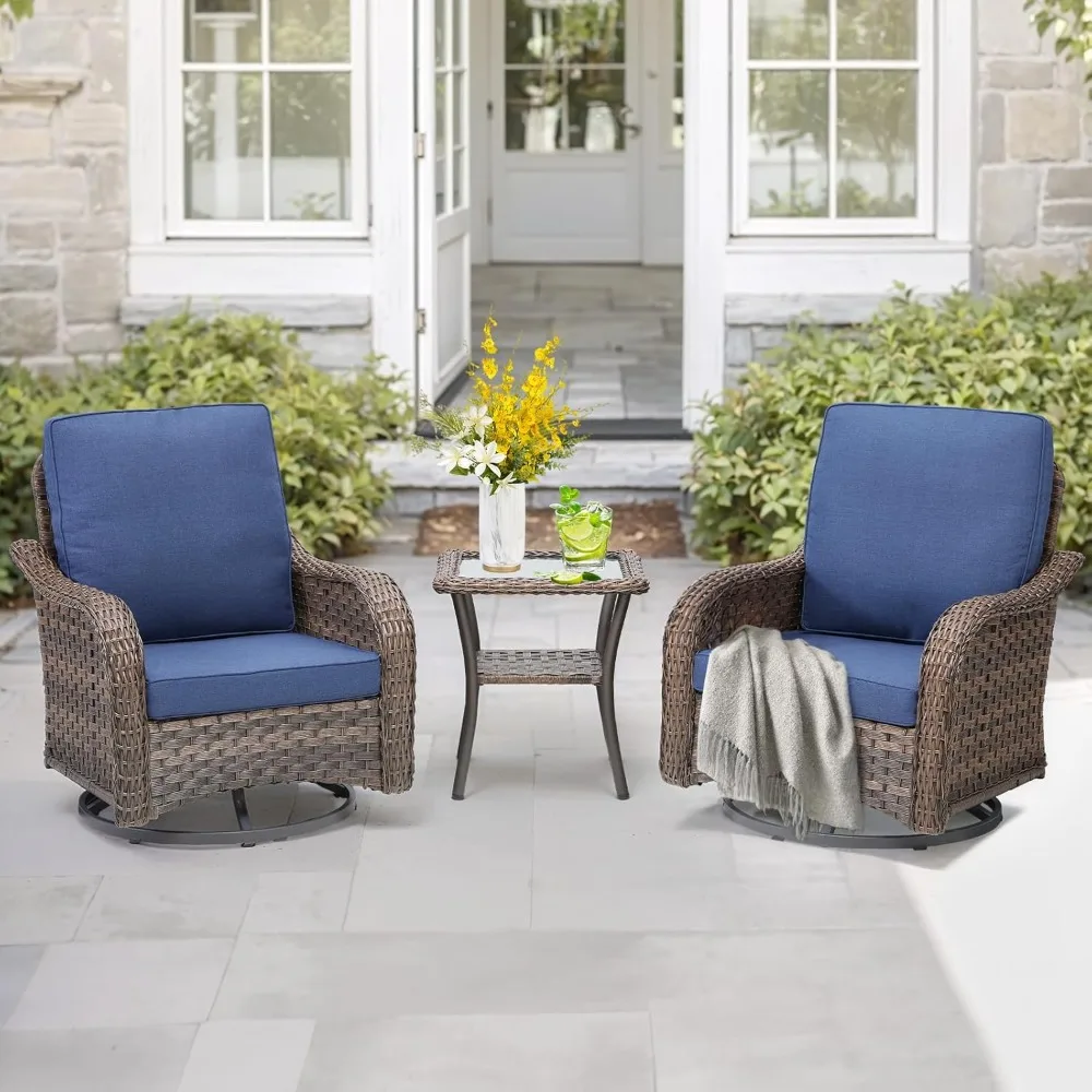 

Swivel Rocker Patio Chairs, Rocker Swivel Patio Set 3 Piece with Side Table, Deep Seat Rattan Rocking Chair with Cushions