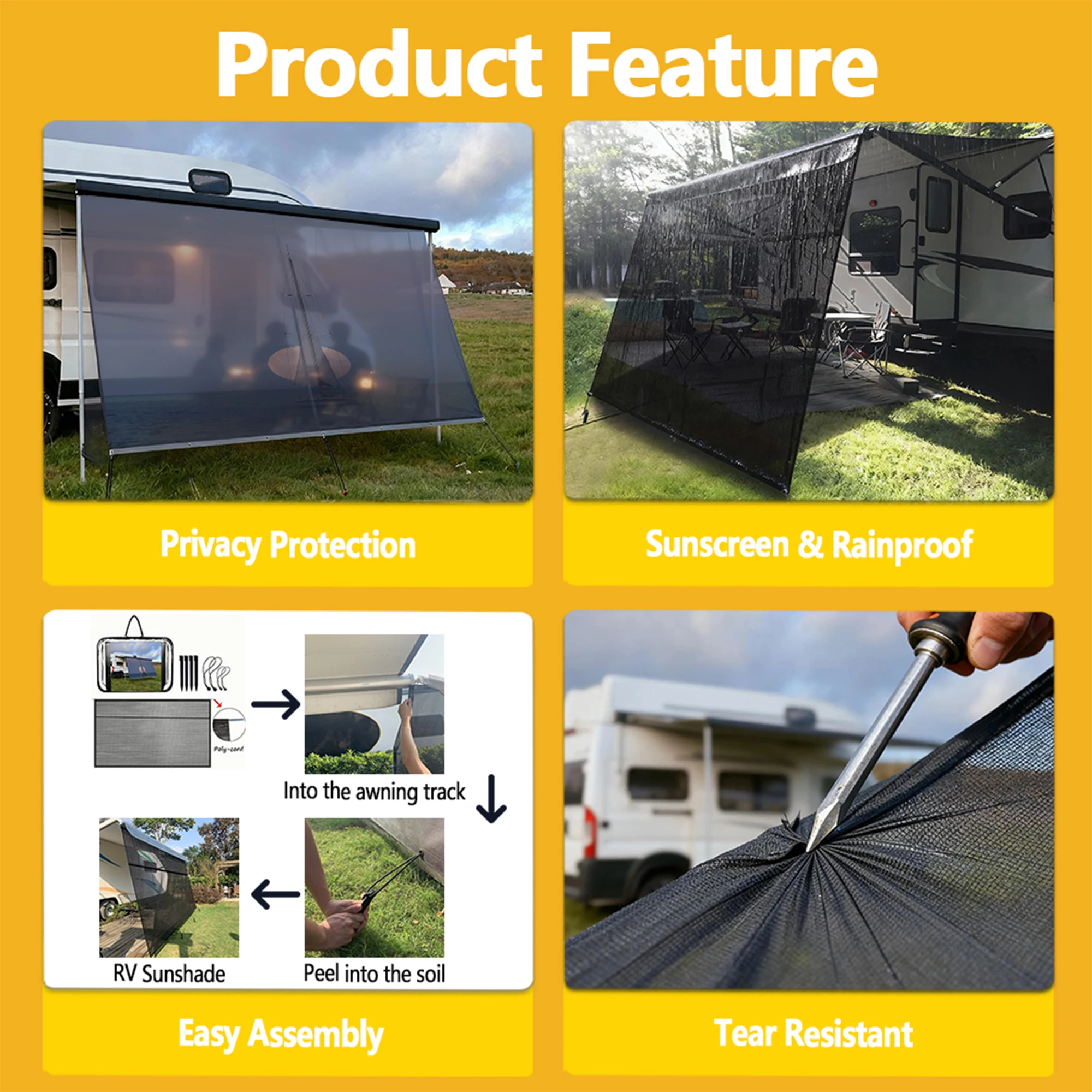 Custom Pattern UV Resistant Four-Season Camping Tarp Portable RV Awning Tear Resistant Sun Shade Screen Outdoor Picnic Cars view 4