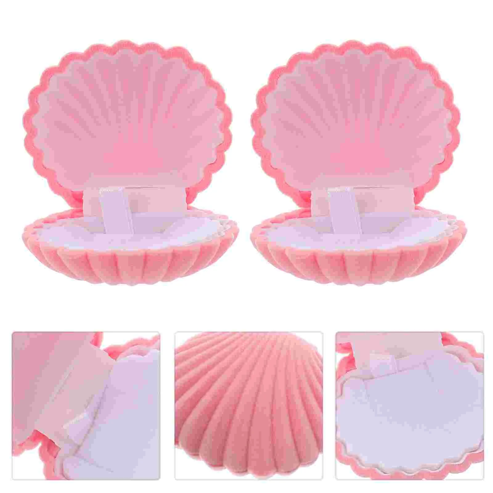 

2 Pcs Bearer Shell Jewelry Box Rings Storage Case Pink Shirt Boxes for Presents