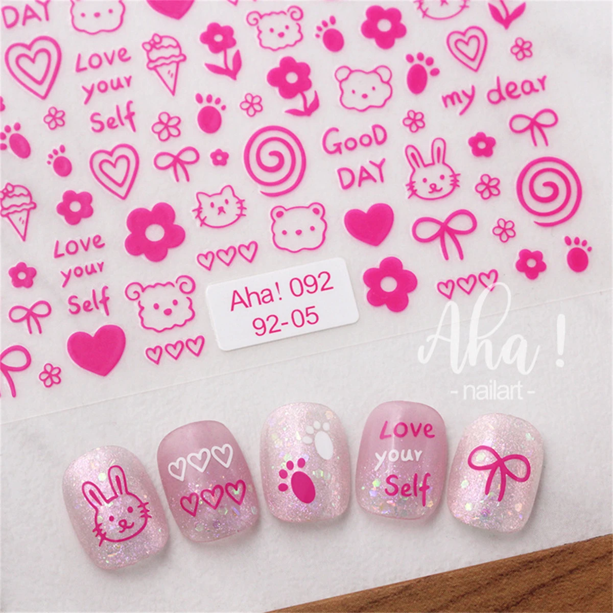 1pcs Kawaii Fashion Simple Animals Nail Art Stickers Cartoon Cat Rabbit Bear Adhesive Nail Decoration Slider Decals DIY Supplies