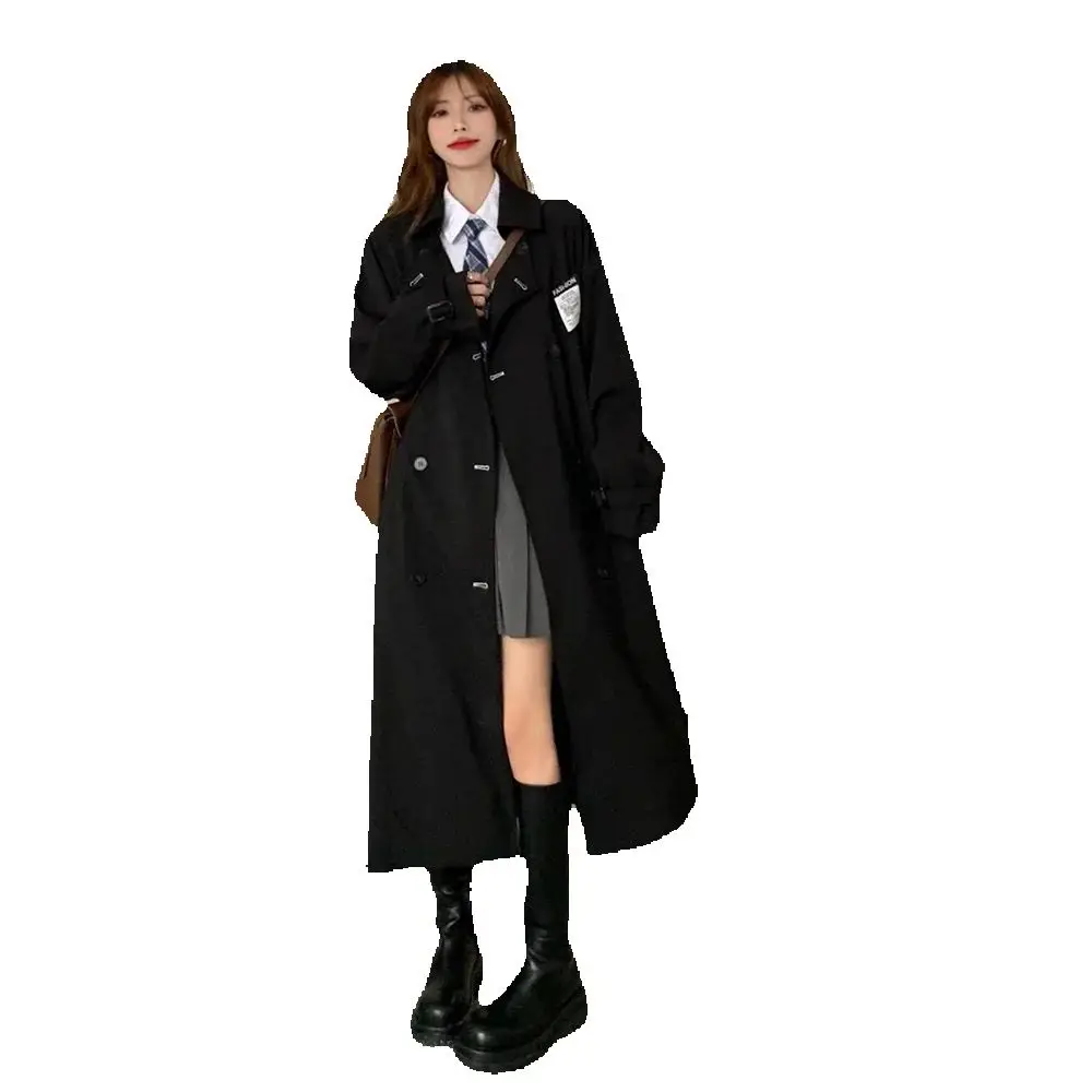 

Autumn And Winter New British Style Black Long Trench Coat Female Fashion Hepburn Temperament High-grade Thin Loose Coat Tide.