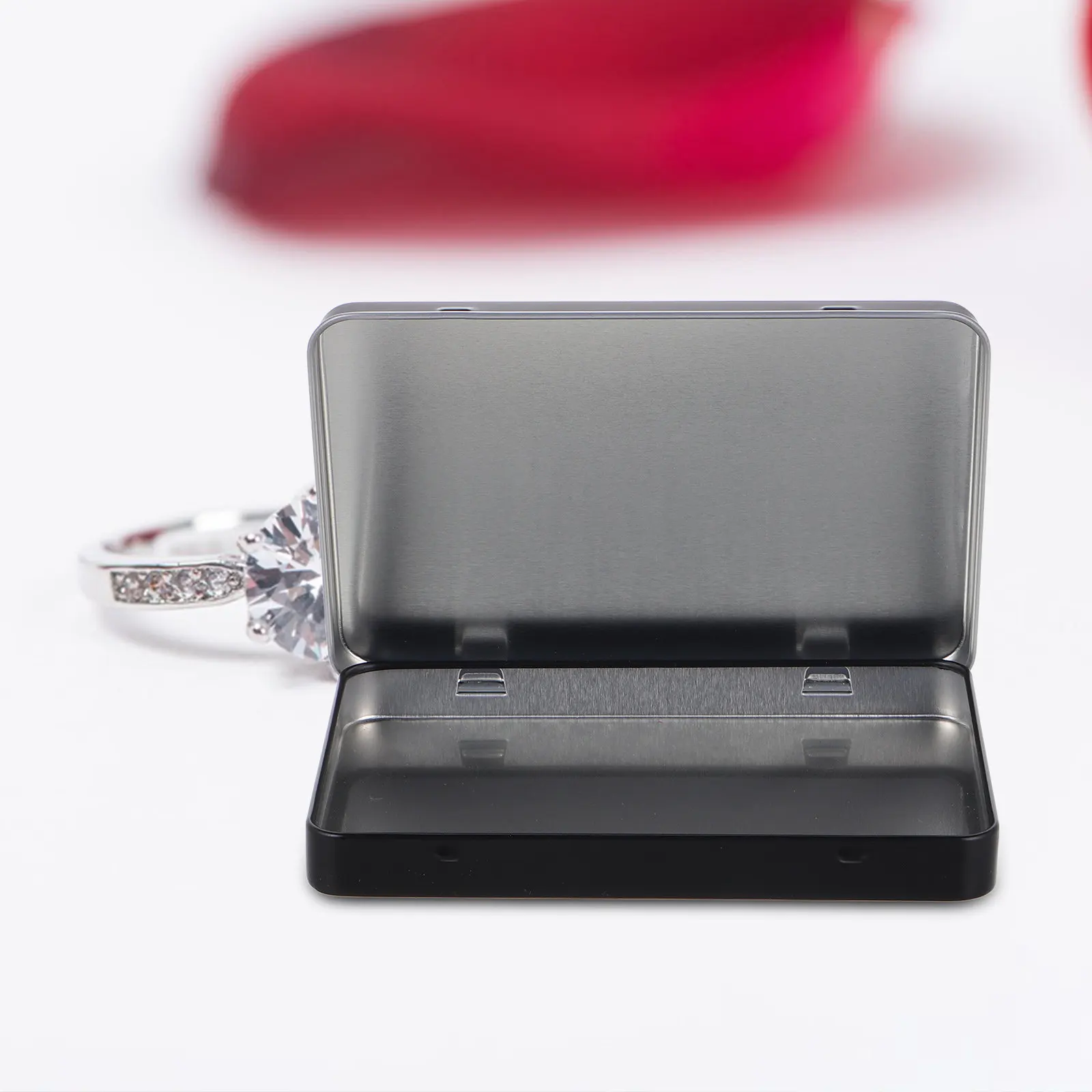 Mini Metal Tin Containers Hinged Lid Small Portable Black Rectangular Storage Box Card Holder Jewelry Pill Box