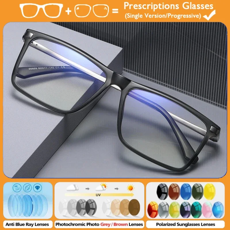 

KUXA деловые простые квадратные очки для близорукости, мужские очки для чтения по рецепту, анти-синий свет, фотохромные очки по индивидуальному заказу