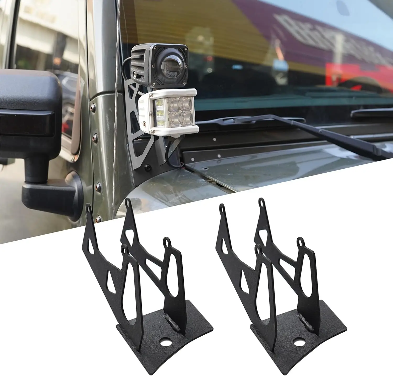 

2Pcs A-Pillar Light Mount Dual Lower Windshield Off-Road LED Work Light Mounting Brackets for 2007-2017 Jeep Wrangler JK