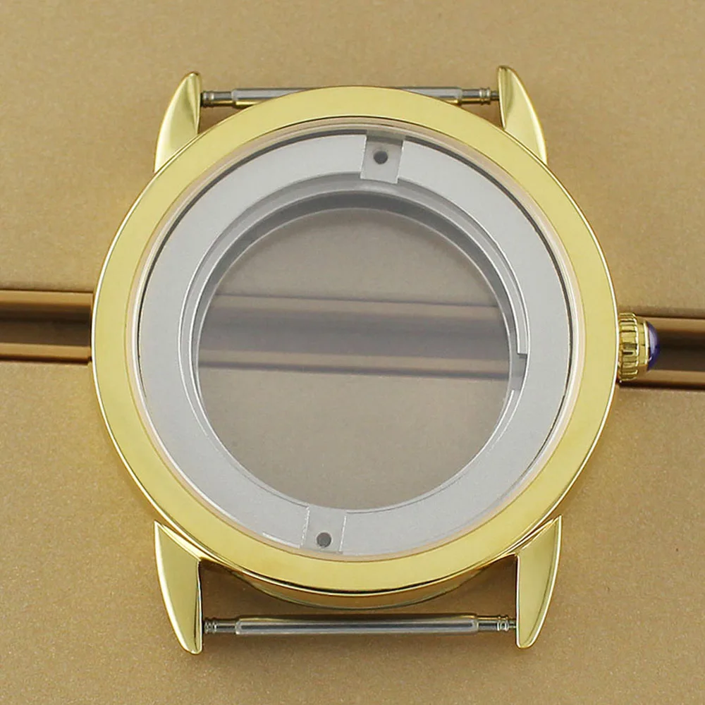 

42mm Gold Polished Watch Case Sapphire Crystal Waterproof For ETA 2824 PT5000 Movement 34.50MM Dial 316L Stainless Repair Parts