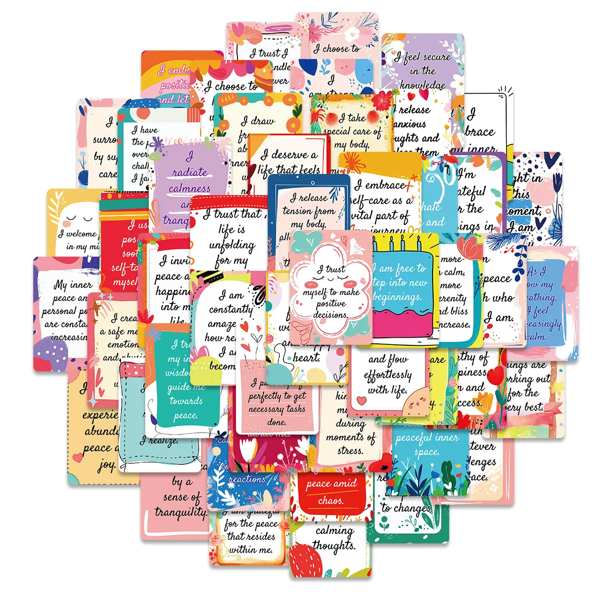 50-Piece Inspirational Quote Cards Set - Colorful Encouragement Cards with Positive Affirmations, Motivational Paper Card
