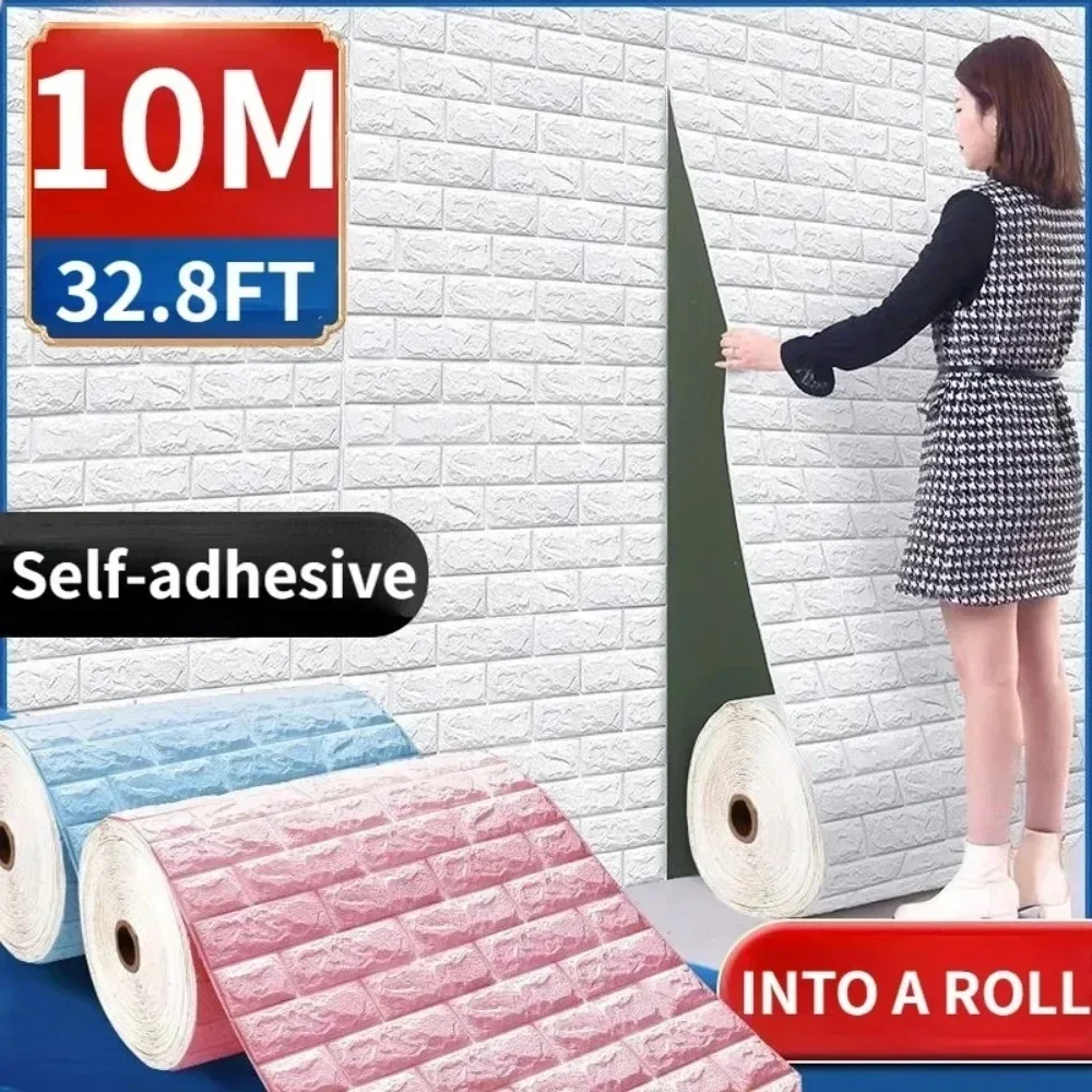 Rollo de papel tapiz adhesivo 3D, Panel de 70CM x 1/10M, bricolaje, espuma autoadhesiva, ladrillo suave, habitación, decoración del hogar, Mural de dibujos animados para niños