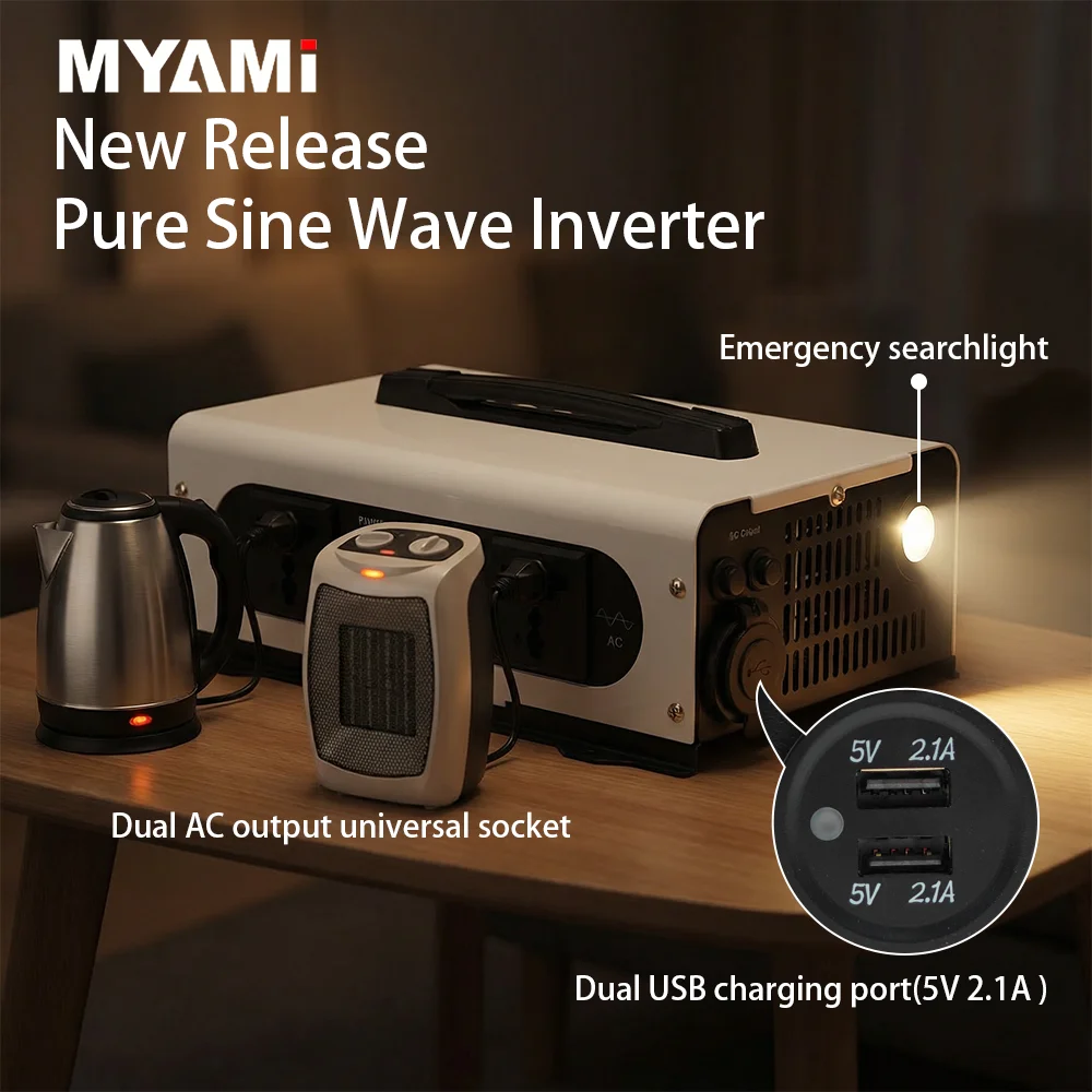 MYAMi 3000W Pure Sine Wave Power Inverter 12V 24V 48V 60V DC To AC 220V 50Hz/60Hz LCD Display Dual Output For RV/Home/Camping