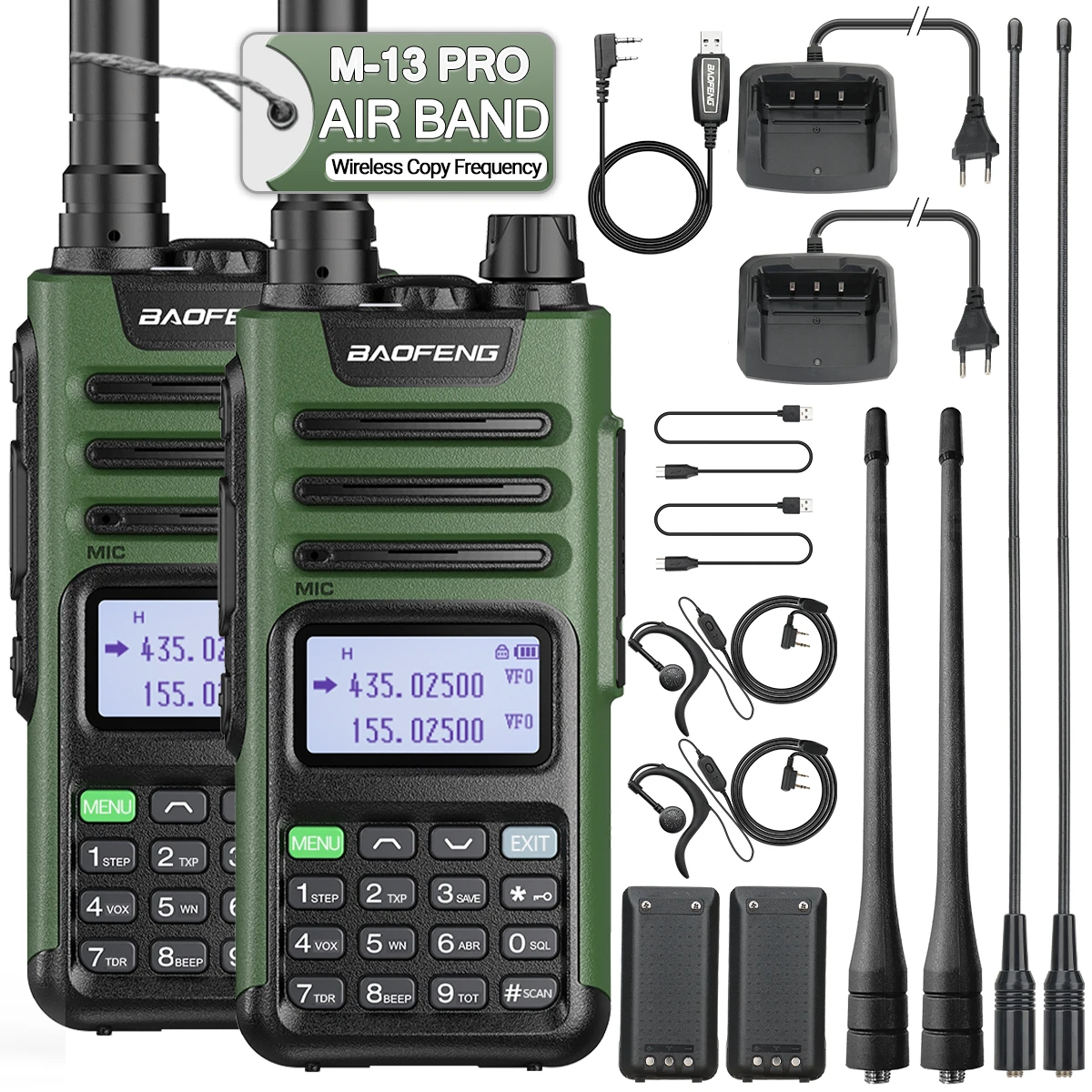 Baofeng M-13 프로 에어 밴드 워키토키, 무선 복사 주파수, 장거리 C타입 NOAA AM UV-5R, K5 햄, 양방향 라디오, 10W, 1 개, 2 개