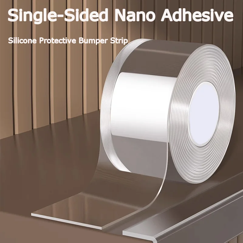 شريط لاصق قوي نانو من جانب واحد مع شريط حماية من السيليكون مضاد للتصادمات، صنبور شفاف ناعم وواسع وسميك #1