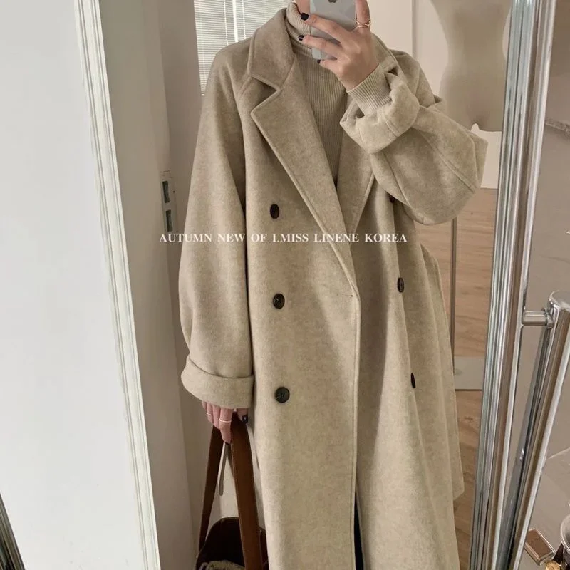 Women's Mid-Length Thickened Woolen Coat Autumn Winter New Style Hepburn Style Elegant Loose Fit Coat For Petite Ladies