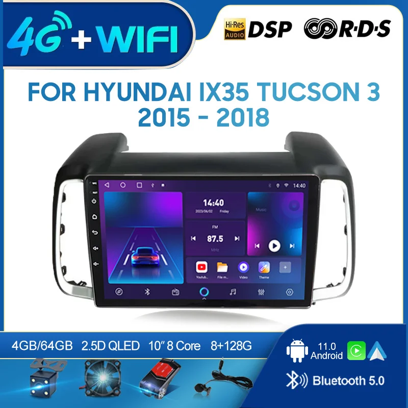 

QSZN для Hyundai IX35 Tucson 3 2015-2018 2 din Android 12.0 Автомобильный радиоприемник Мультимедийный видеоплеер GPS-навигация 4G Carplay Head