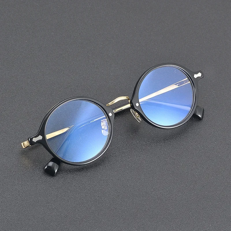 

Top Grade Men Retro Brand Designer Round Acetate Blue Blocking Glasses NM-141 Ultra-light Titanium Frame Women Myopia Eyewear