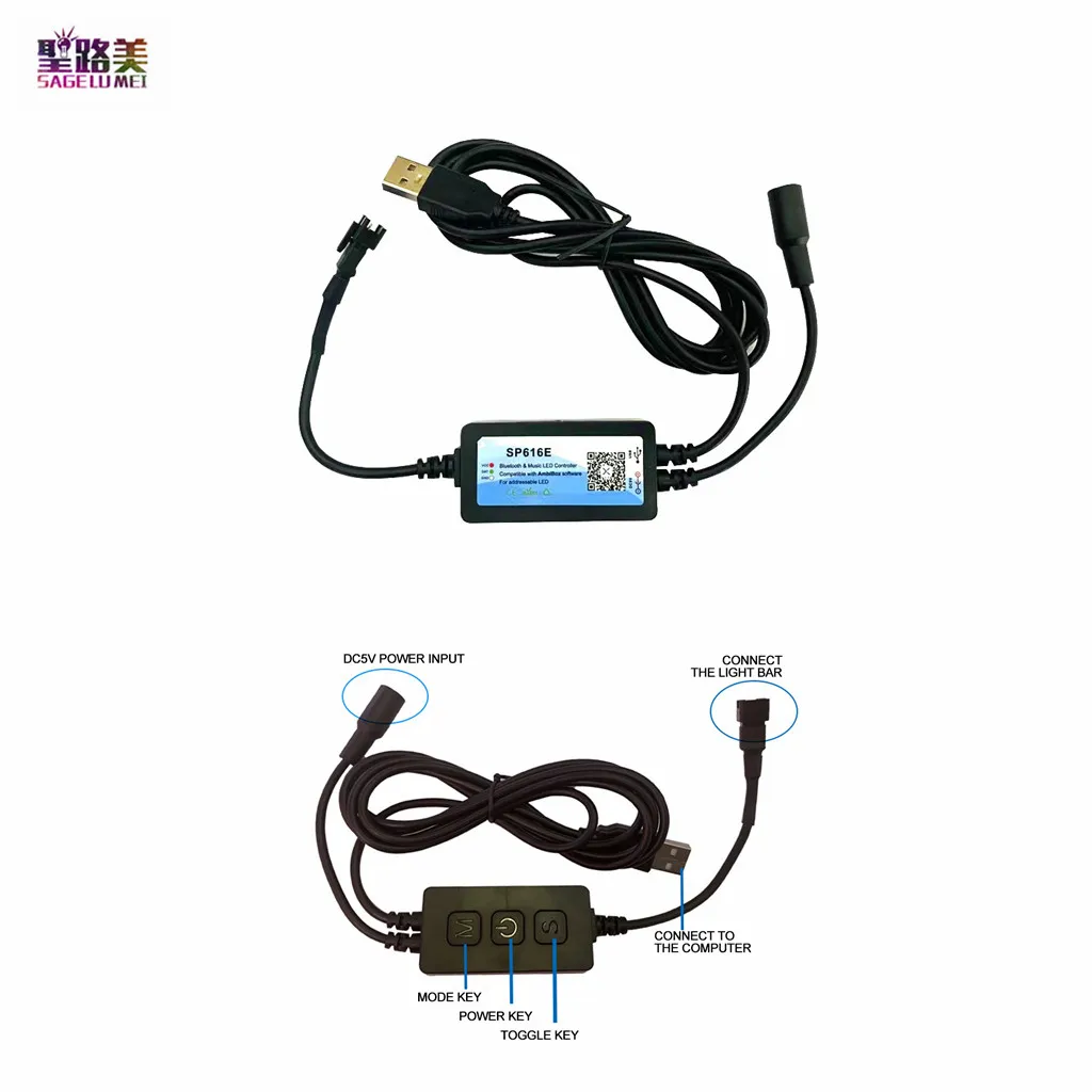 SP616E mikro pilot do muzyki AmbiBox Monitor komputer USB podświetlenie TV PC kontroler Bluetooth do DC5V WS2812 LED Strip Light