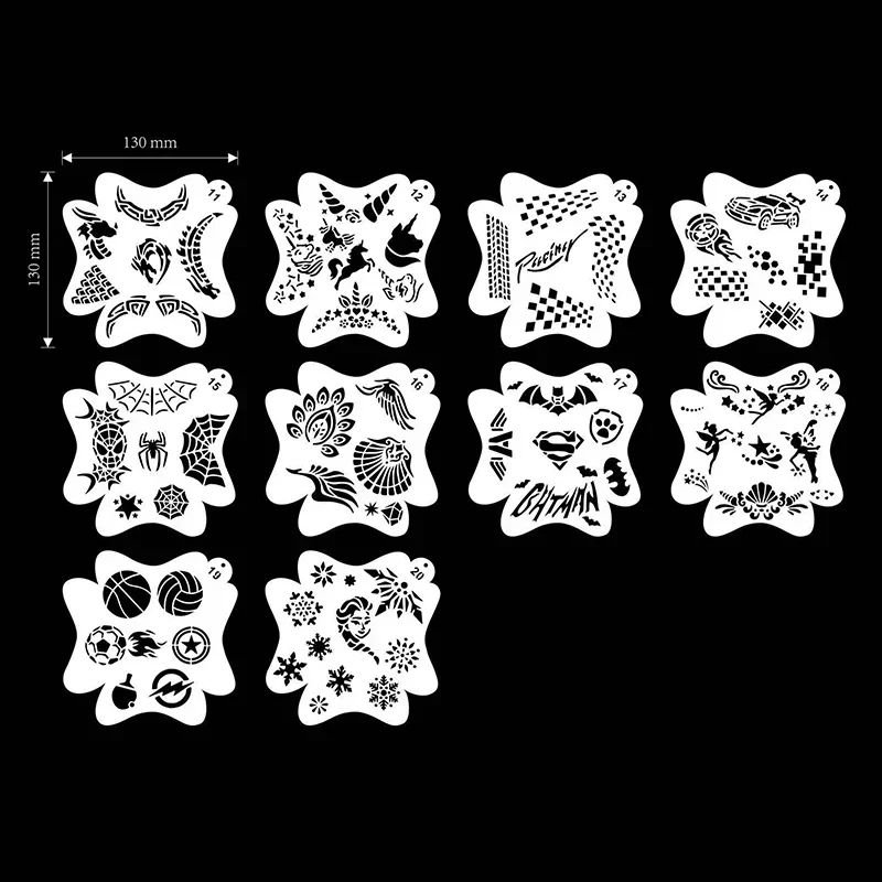 ภาพวาดใบหน้าแม่แบบลายฉลุล้างทําความสะอาดได้เด็ก Body Face Tattoo สเปรย์จิตรกรรม DIY Make-up แม่แบบสําหรับเด็กวาด Make-up