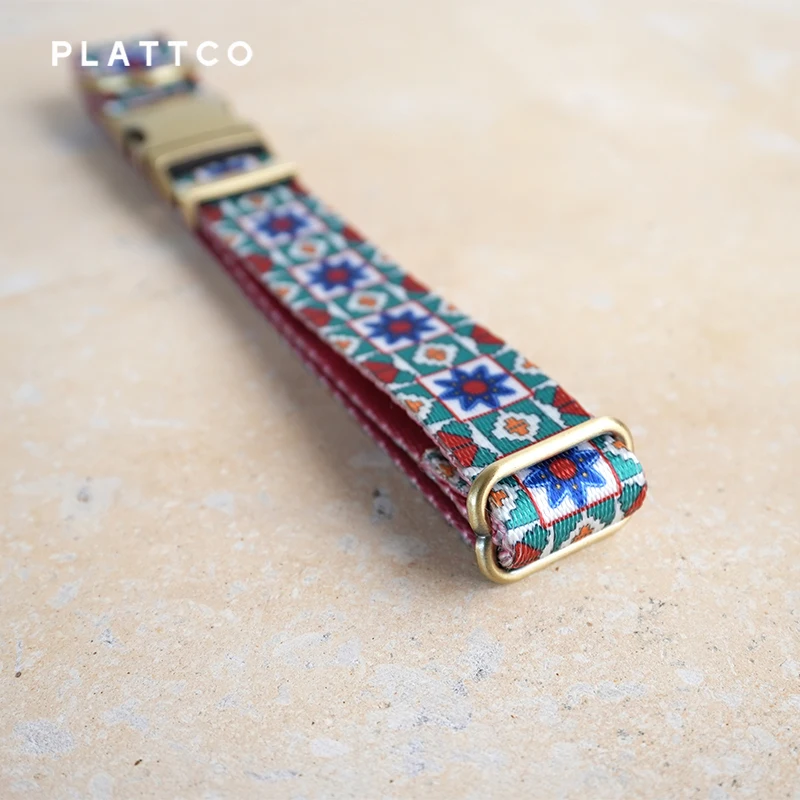 PLATTCO unique design dog set print Blue Kaleidoscope with high-quality bronze buckle 5 size PDC375Br&PDL375Br