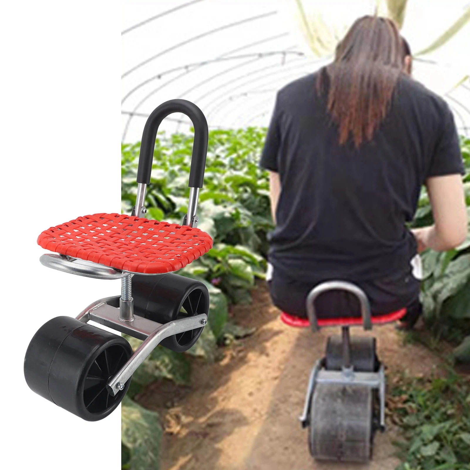 Garden Scooter Adjustable Increase Efficiency Labor Saving Comfortable Rolling Gardening Stool  for Field