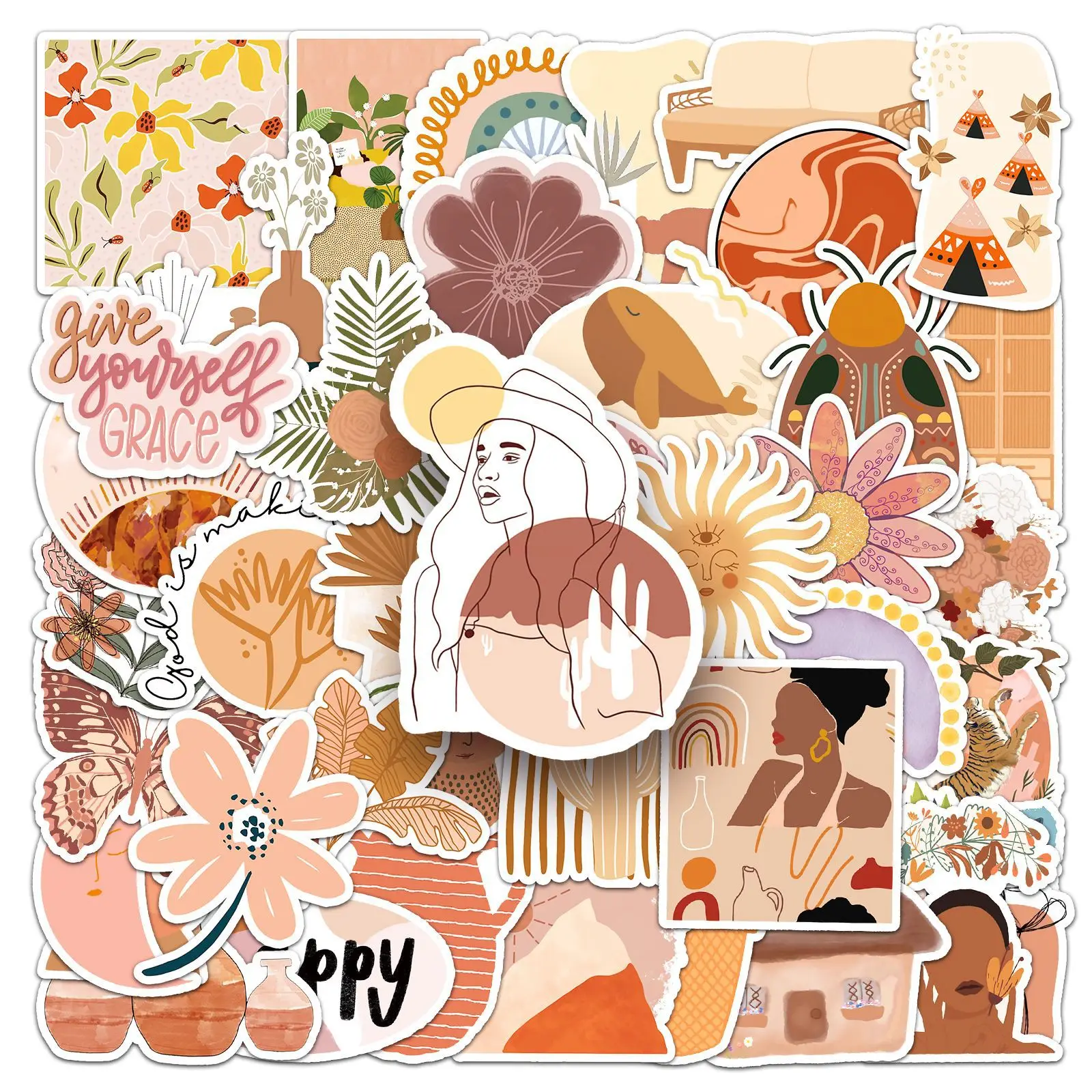 

50PCS Bohemian Style Stickers Cartoon Materials Decorative Luggage Laptop Water Cup Headphones iPad Waterproof Stickers Kids Toy