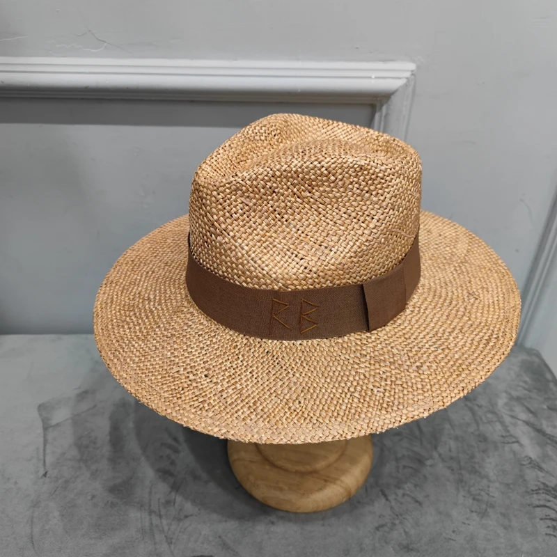 2022 summer brown raffia sunhat for women and men seaside Panama Cap Fashion Concave