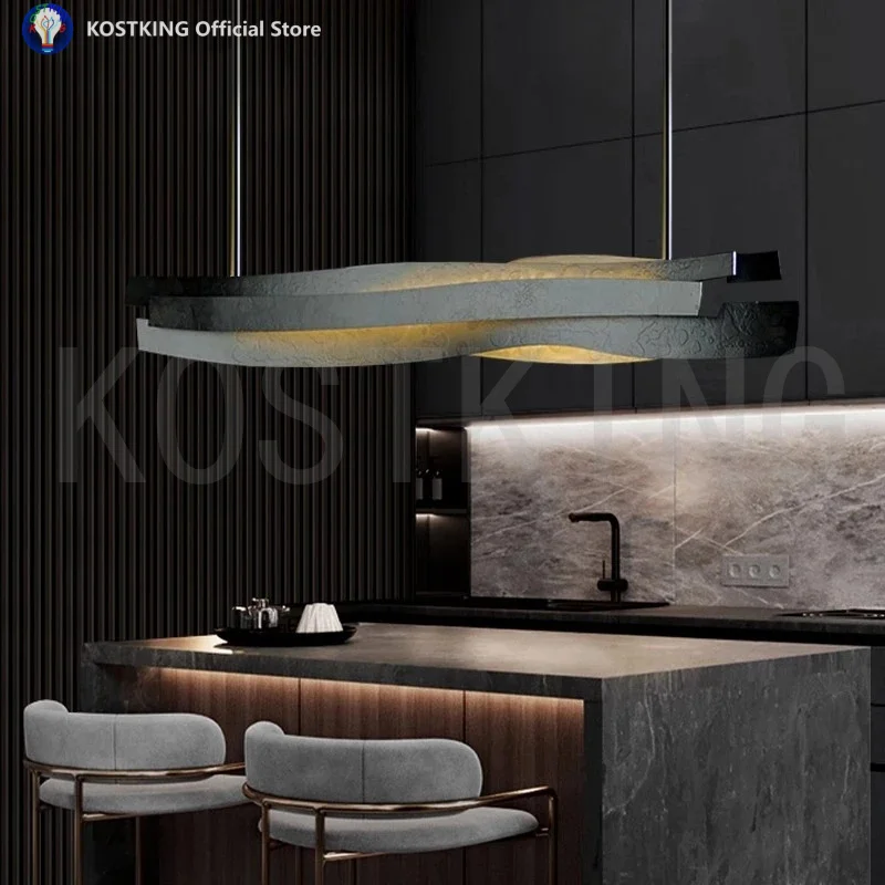 Art restaurant island counter, bar counter, chandelier, model room designer, irregular geometric shape, creative study light