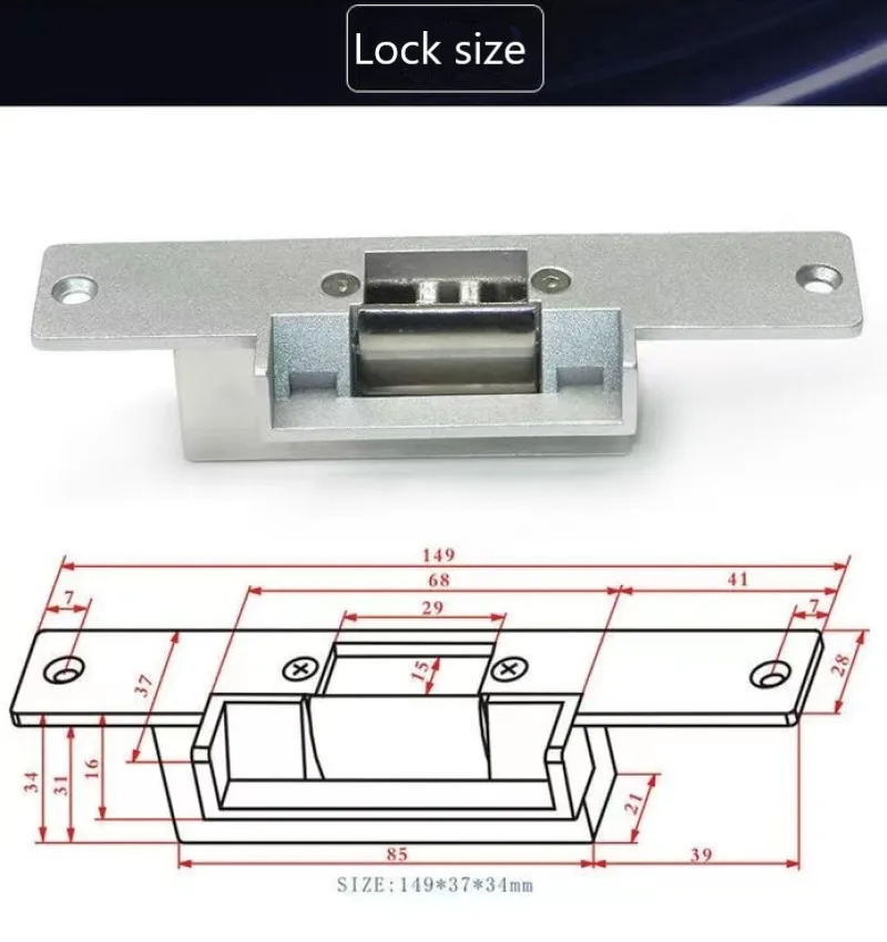 Electric Strike Cathode Lock para porta de madeira e metal, Fail Secure Door, Use Solenoid Latch, DC 12V, NO NC