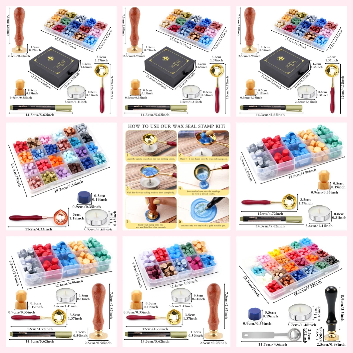 

Wax Seal Stamp Kit with Wax Seal Beads Spoon Candle for Sealing Envelope Invites Card Gift Package Wrap Decoration Diy Craft