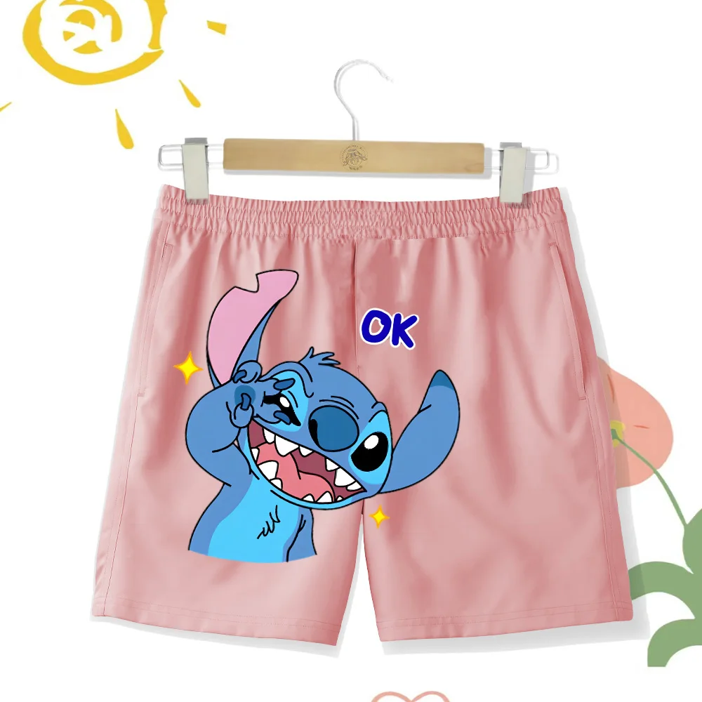 Kids beach pants Boys Summer swimming vacation trunks Quick Dry cartoon Cute Stitch print shorts Girls