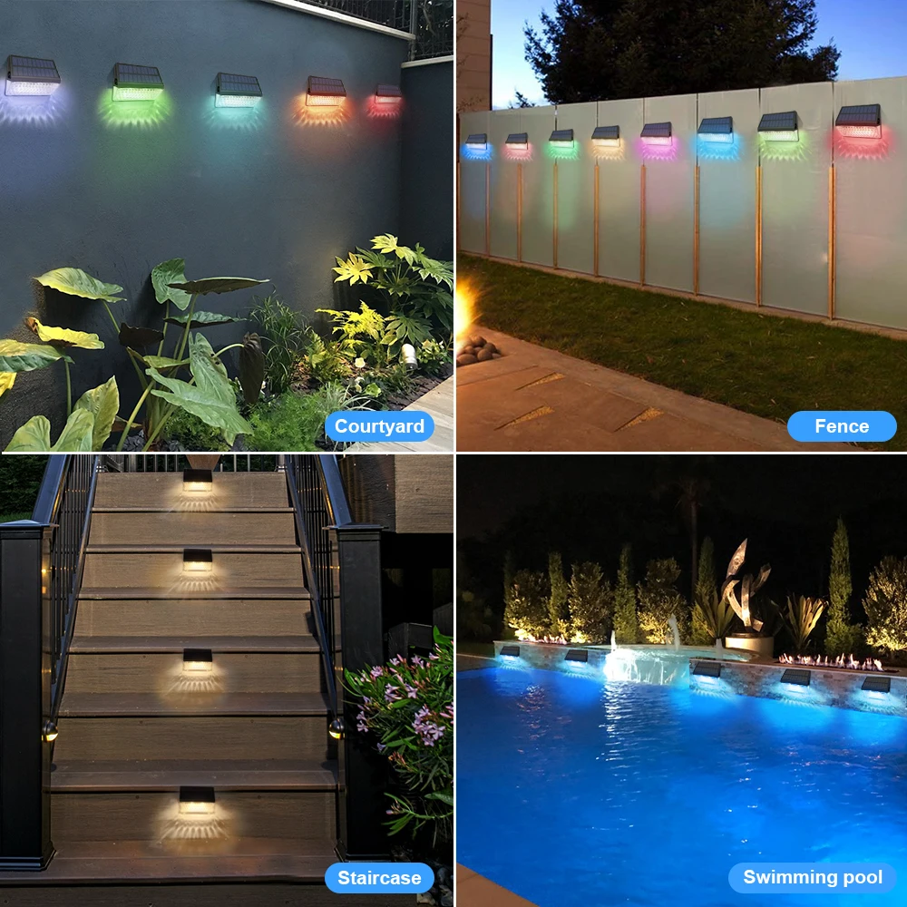 Imagem -06 - Solar Powered Fence Wall Light Branco Quente ao ar Livre e Rgb Lock Luzes do Convés para Jardim Exterior Step Light Impermeável