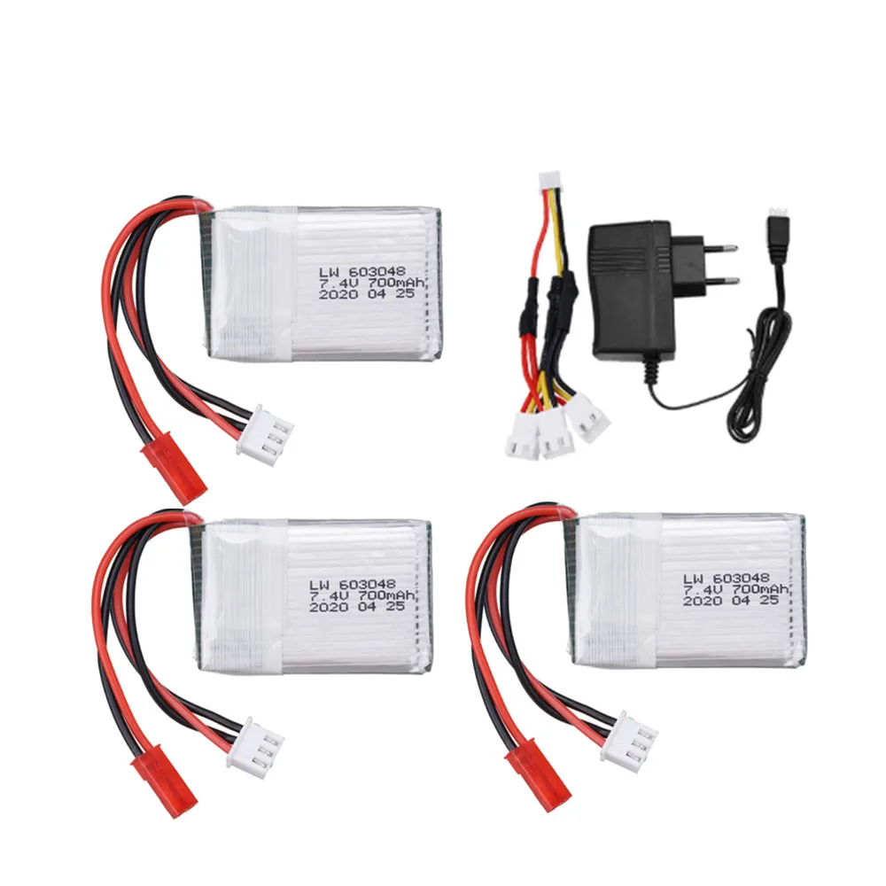 7.4V 700mAh Lipo Battery with charger For MJX X600 F46 X601H RC Quadcopter Helicopter Drone 7.4v 603048 2s Battery JST Plug